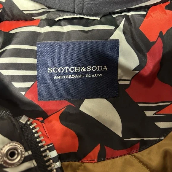 Scotch & Soda Amsterdams Blauw Hooded Geometric Bomber Jacket XL - Picture 7 of 11